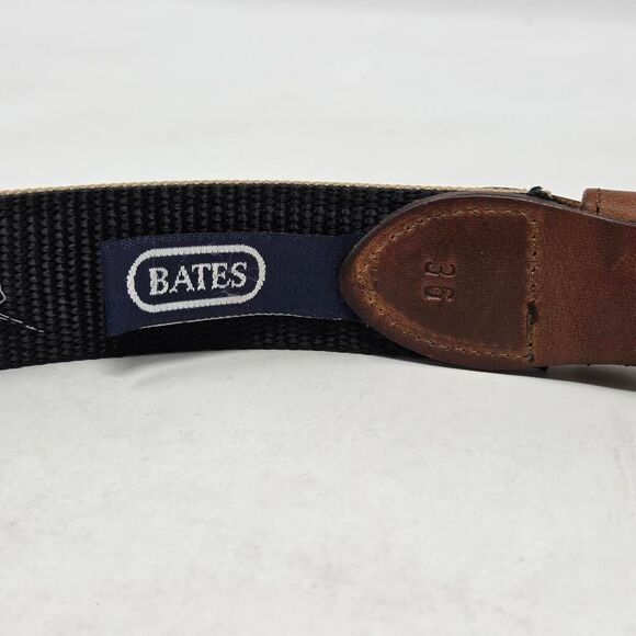 BATES WEB LEATHER BELT BROWN KHAKI HEAVY DUTY BRASS MARLIN FISHING MENS SIZE 36 - Picture 4 of 6